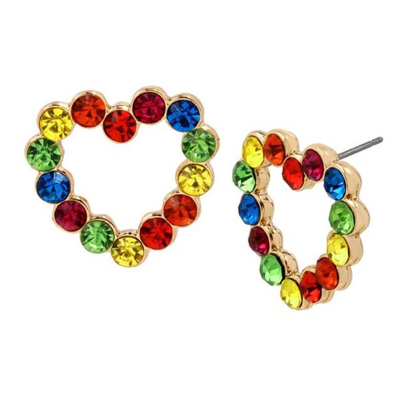 Rainbow Stone Heart Stud Earrings - Picture 2 of 3